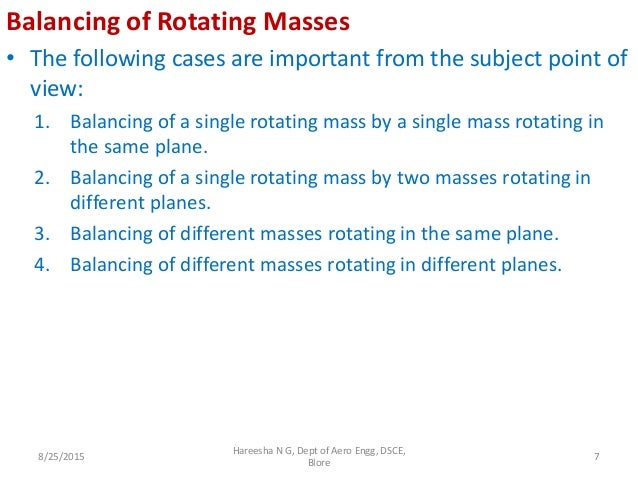 Balancing of rotating masses discussions Balancing of rotating masses discussions