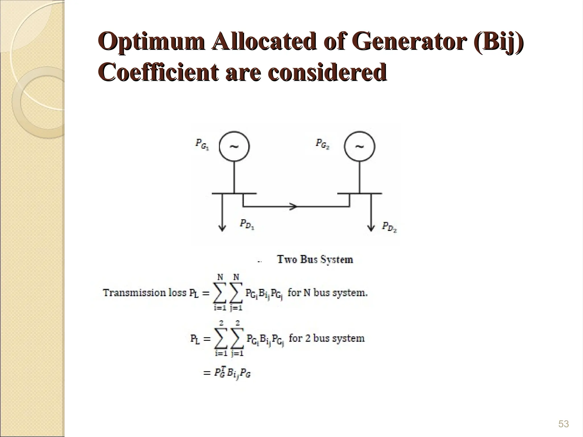 Optimum Allocated of Generator (Bij)
Optimum Allocated of Generator (Bij)
Coefficient are considered
Coefficient are considered
53
 
