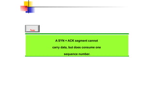 A SYN + ACK segment cannot
carry data, but does consume one
sequence number.
Note
 