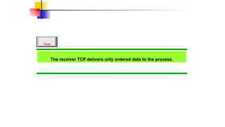 The receiver TCP delivers only ordered data to the process.
Note
 