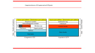 Comparison between a TCP segment and an SCTP packet
 