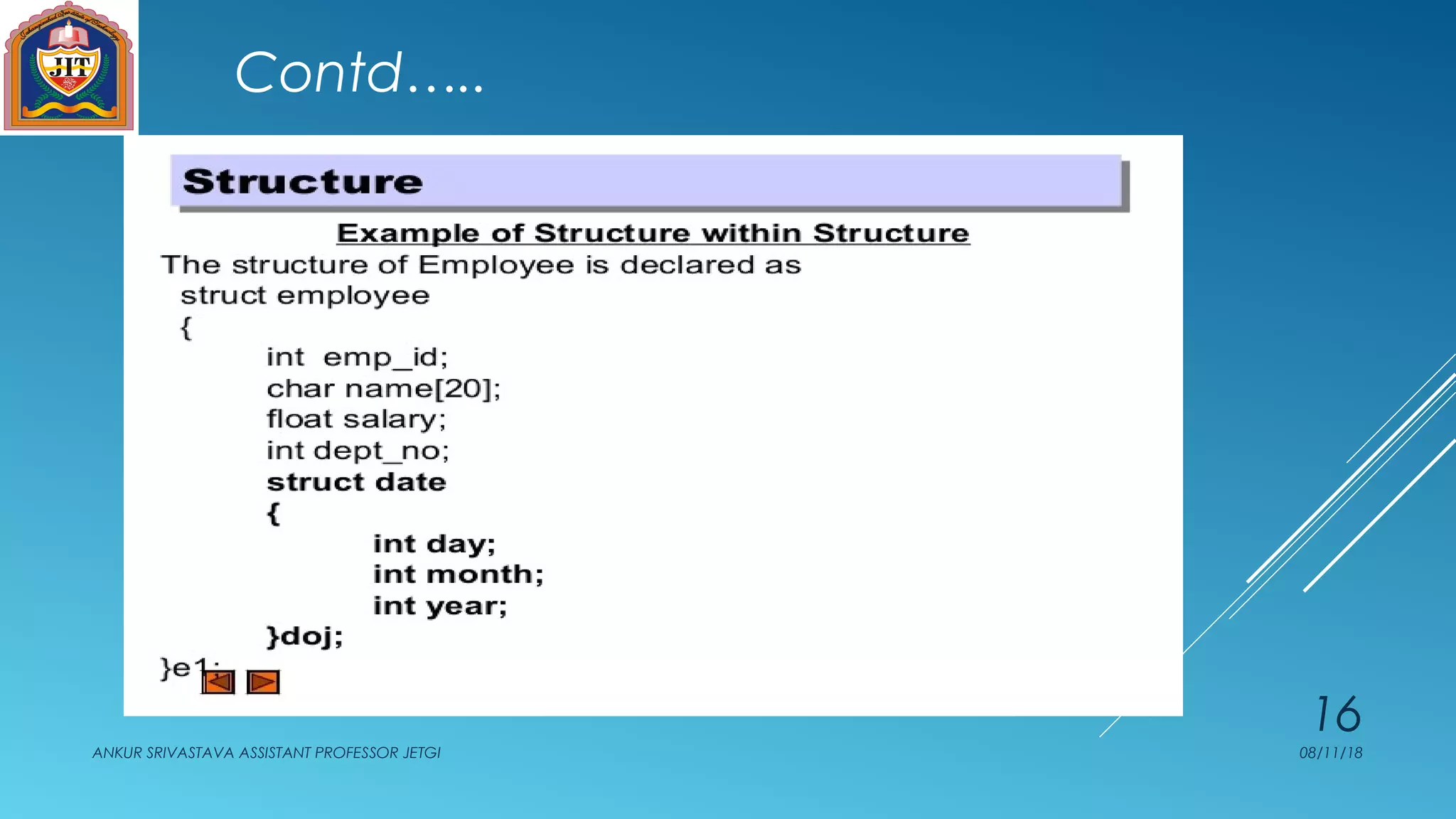Contd…..
08/11/18ANKUR SRIVASTAVA ASSISTANT PROFESSOR JETGI
16
 