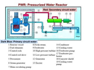 PWR: Pressurized Water Reactor
Dark Blue: Primary circuit water
Red: Secondary circuit water
 