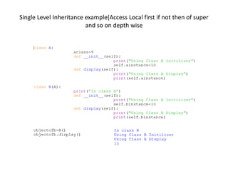 Single Level Inheritance example(Access Local first if not then of super
and so on depth wise
 