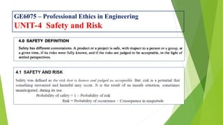 Professional ethics unit-4 Safety and Risk | PPT