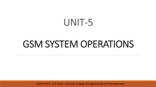 UNIT-5
GSM SYSTEM OPERATIONS
ASHUTHA K., ECE Dept., Sahyadri College of Engineering and Management
 