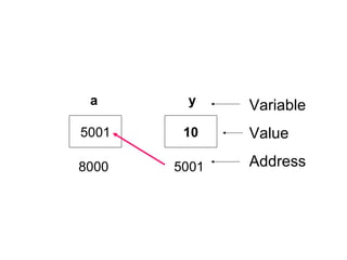 5001 10
8000
a y
5001
Variable
Value
Address
 