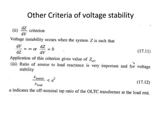 Other Criteria of voltage stability
 