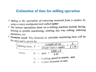 Estimation of time for milling operation
 