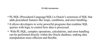 Comprehensive Introduction to PL/SQL Programming and Database ...