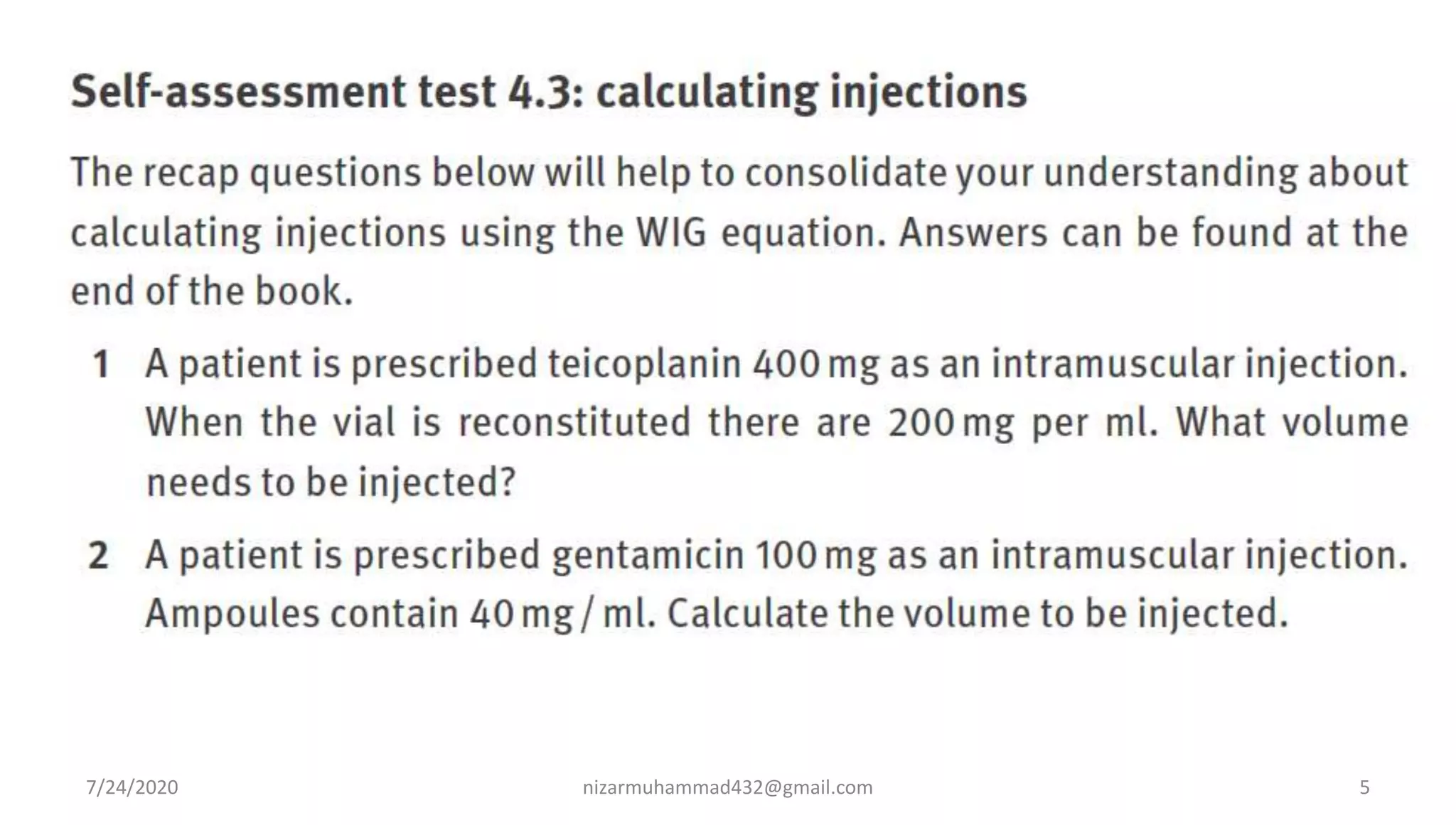 Dose calculations- injections for nurses and pharmacists | PPTX