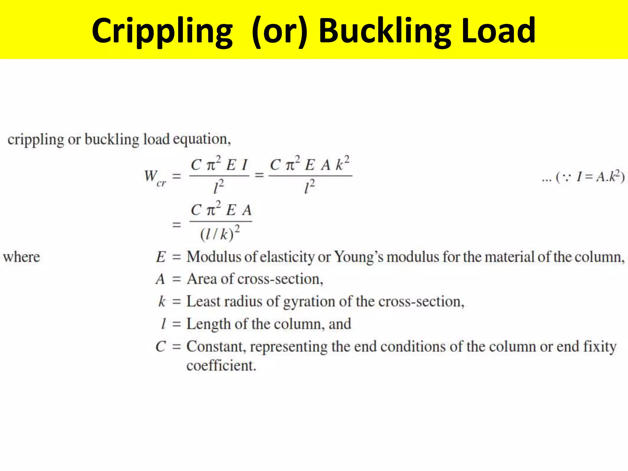 Crippling (or) Buckling Load
 