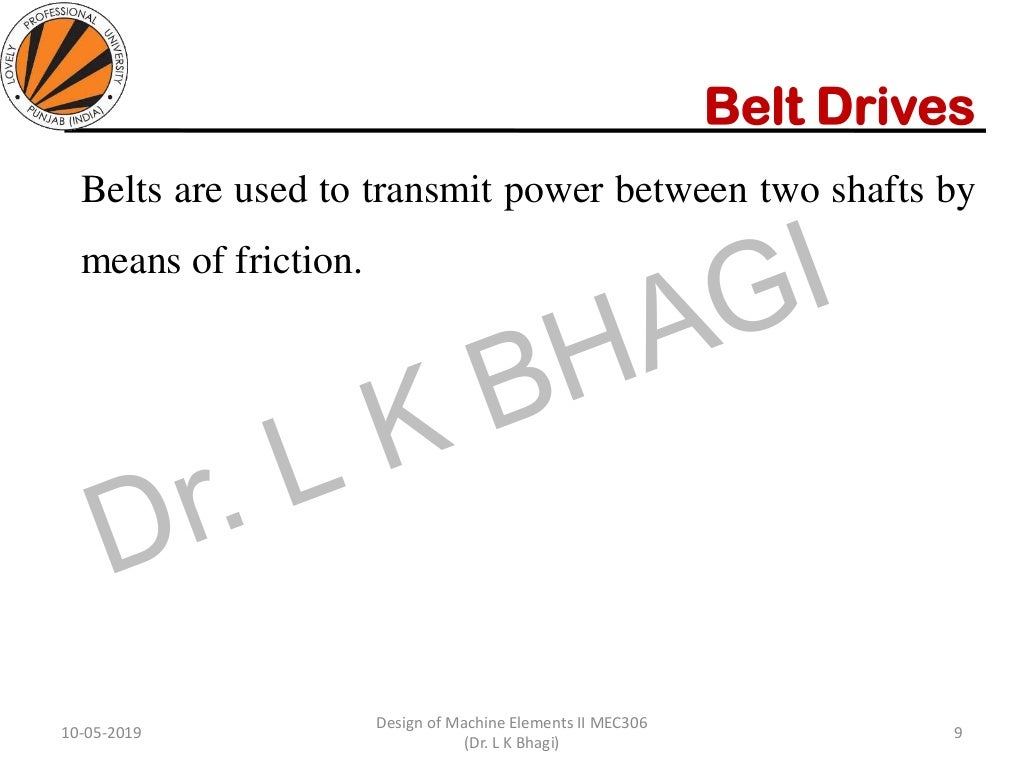 Design of Flat belt, V belt and chain drives