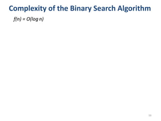 Complexity of the Binary Search Algorithm
f(n) = O(log n)
59
 