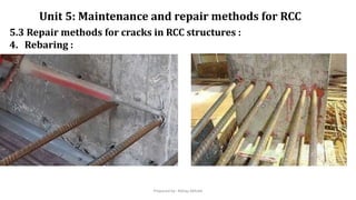 5.3 Repair methods for cracks in RCC structures :
4. Rebaring :
Unit 5: Maintenance and repair methods for RCC
Prepared by- Abhay Abhale
 