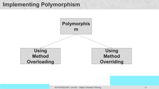 84
Prof. Swati R Sharma
OOP Java is the easiest, scoring and my favorite subject
#3140705(OOP) Unit 05 – Object Oriented Thinking
Implementing Polymorphism
Polymorphis
m
Using
Method
Overloading
Using
Method
Overriding
 