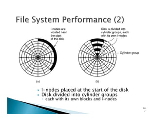 I-nodes placed at the start of the disk
Disk divided into cylinder groups
◦ each with its own blocks and i-nodes
18
2
 