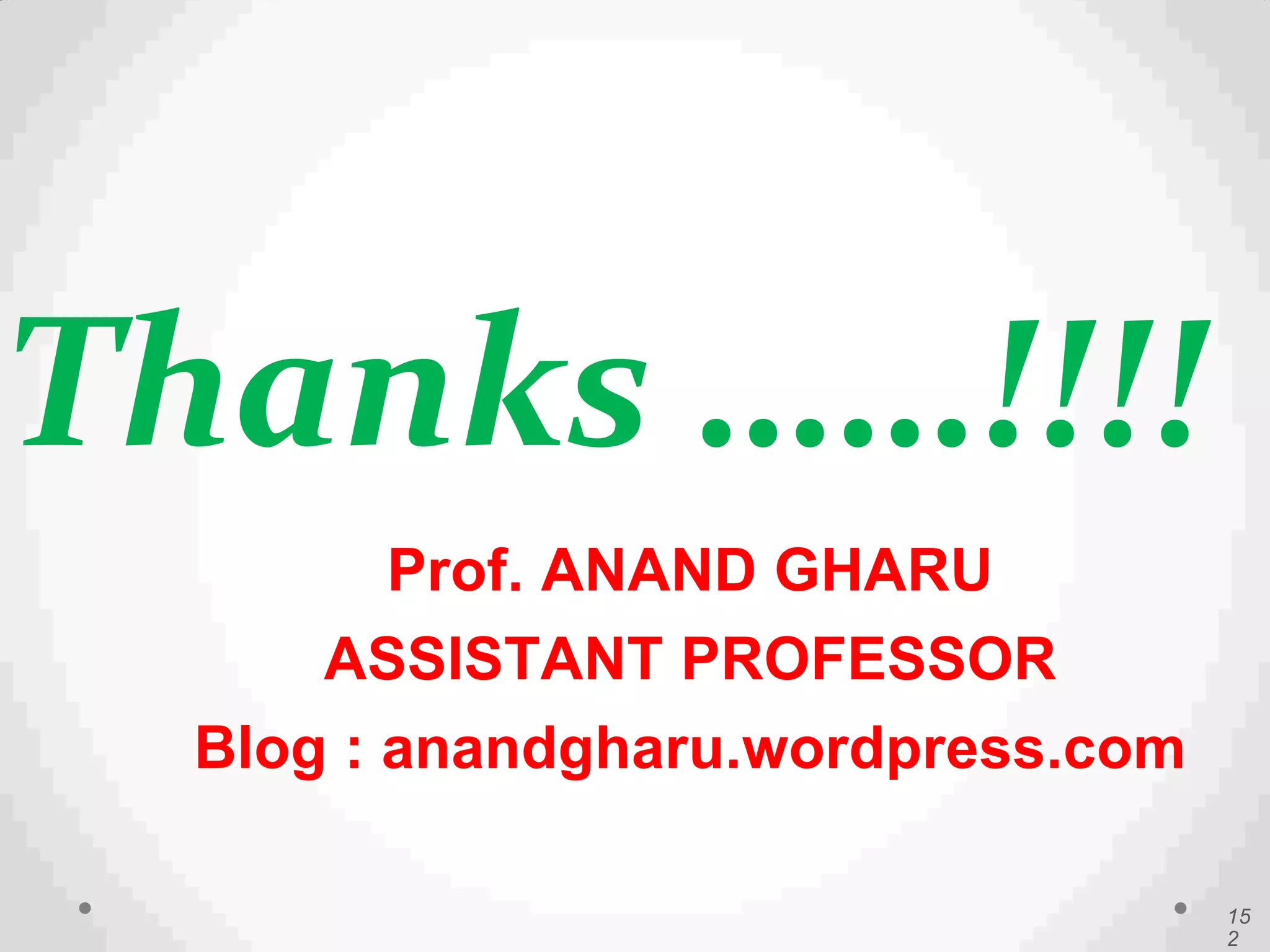 Thanks ……!!!!
15
2
Prof. ANAND GHARU
ASSISTANT PROFESSOR
Blog : anandgharu.wordpress.com
 