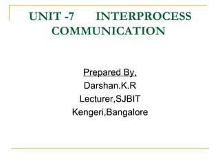 UNIT -7  INTERPROCESS COMMUNICATION  ,[object Object],[object Object],[object Object],[object Object]