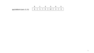 6 5 9 12 3 4
0 1 2 3 4 5
quickSort(arr,0,5)
75
 