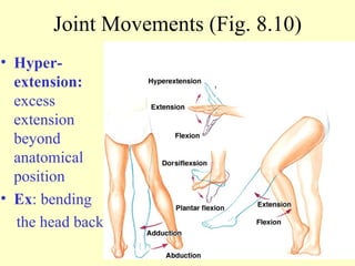 Hyper-extension:  excess extension beyond anatomical position Ex : bending  the head back Joint Movements (Fig. 8.10) 