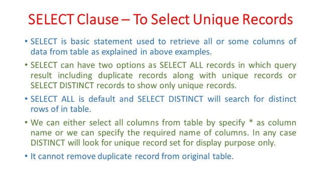 DBMS Unit - 9 - SQL Concepts | PPT