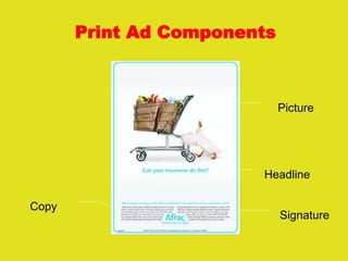 Print Ad Components
Headline
Picture
Signature
Copy
 