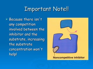 Important Note!! Because there isn't any competition involved between the inhibitor and the substrate, increasing the substrate concentration won't help! 