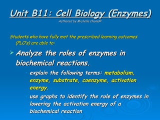 Unit B11: Cell Biology (Enzymes) Authored by Michelle Choma © ,[object Object],[object Object],[object Object],[object Object]