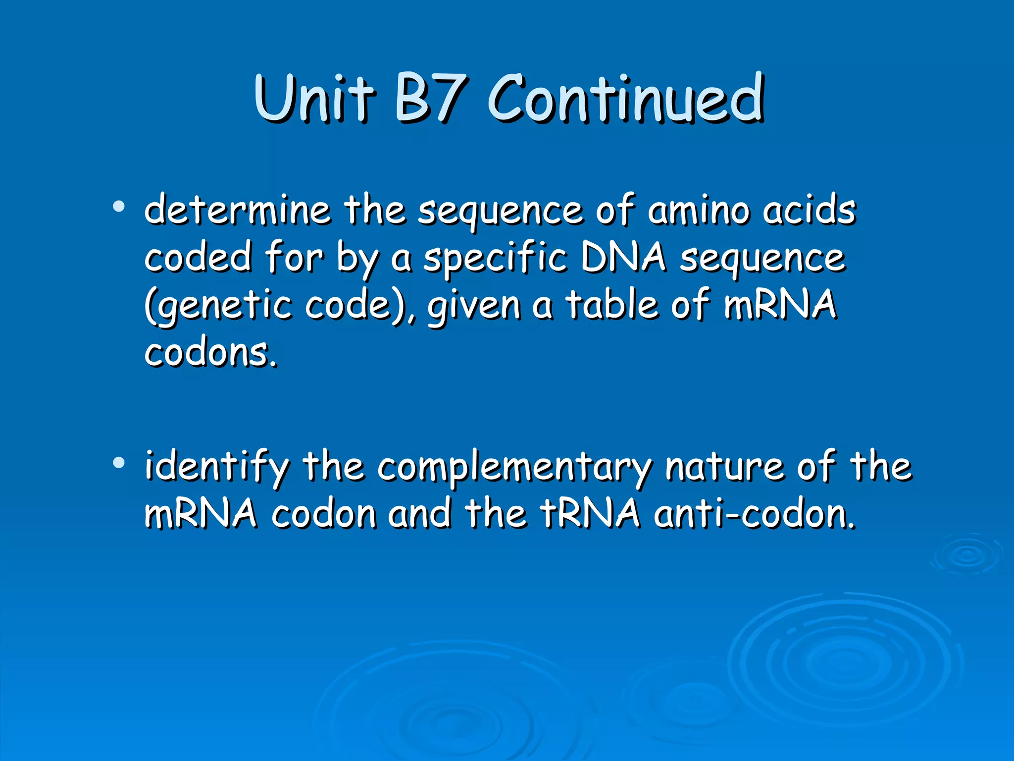 Unit B7 8 Protein Synthesis