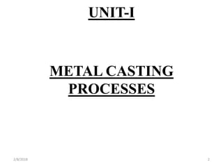 Unit 1-METAL CASTING PROCESSES | PPTX