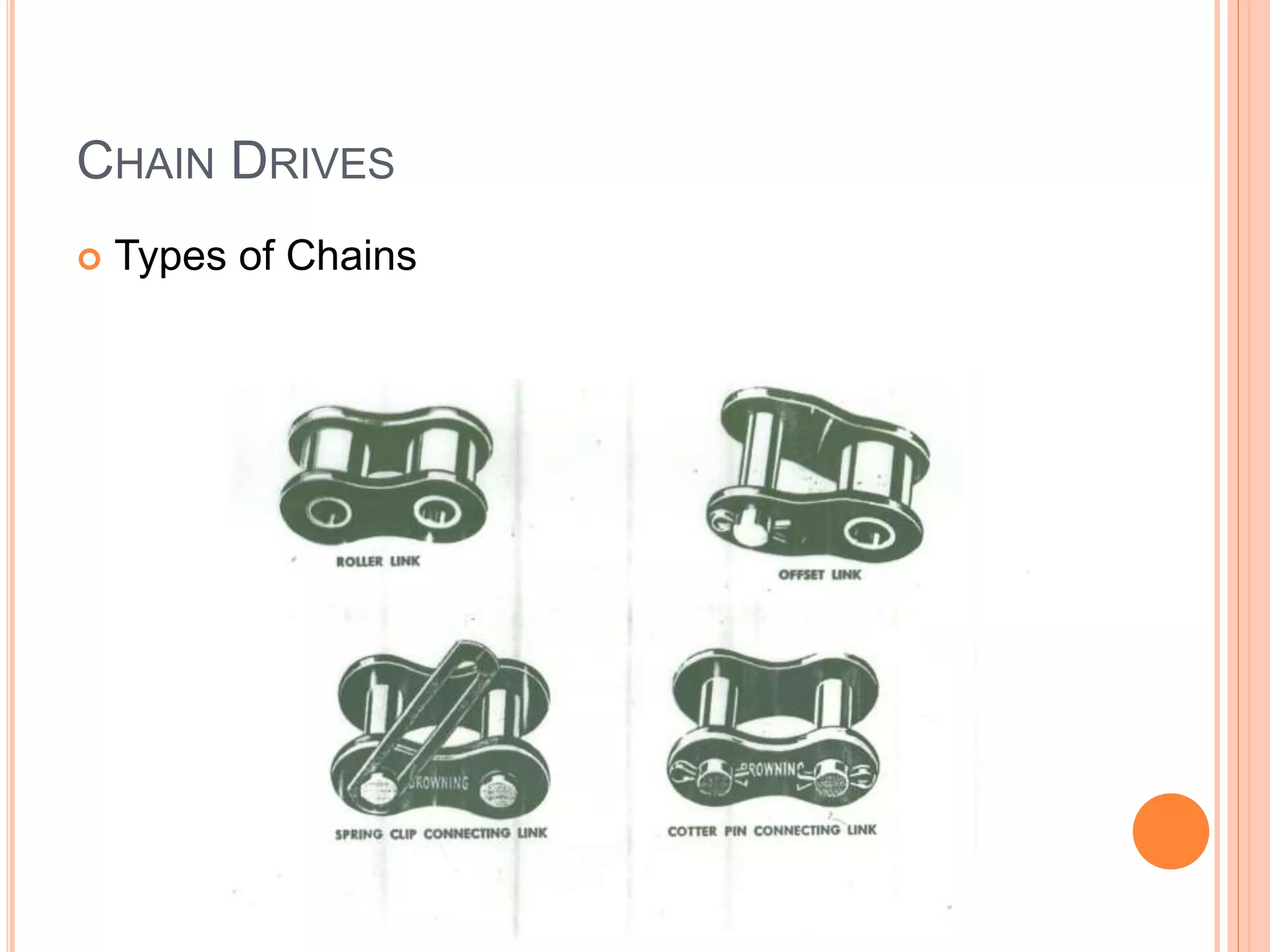 CHAIN DRIVES
 Types of Chains
 