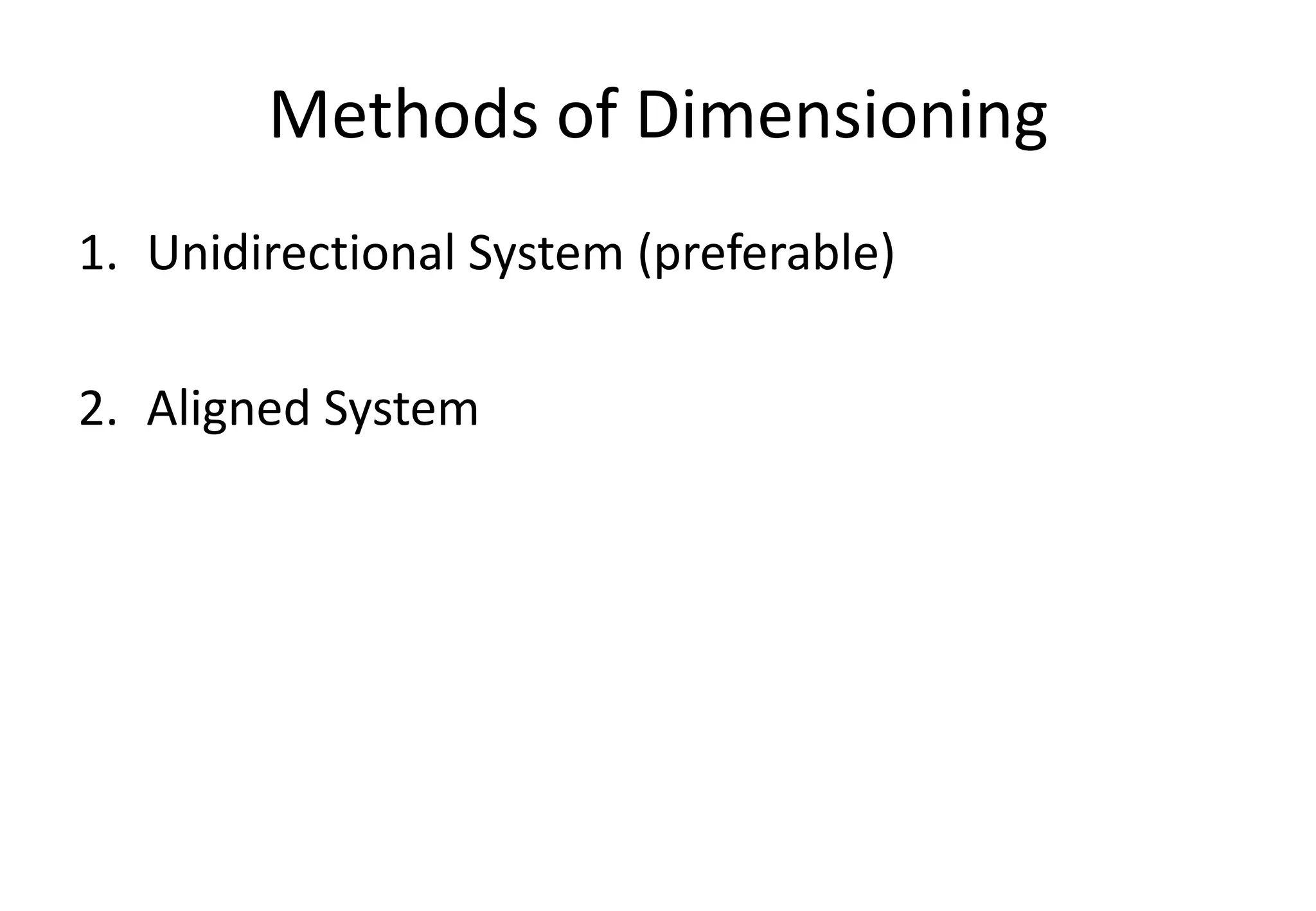 Methods of Dimensioning
1. Unidirectional System (preferable)
2. Aligned System
 