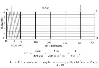 A
0 100
C
B
KILOMETRE
D
KILOMETRE
200 300 400 500
6
5
10
4
1
10
200
5
200
5
R.F





cm
cm
km
cm
cm
15
cm
10
60
10
4
1
length
maximum
R.F
L
5
6







s
5
10
2
4
6
8
10
R.F = 1:4000000
467k m
 