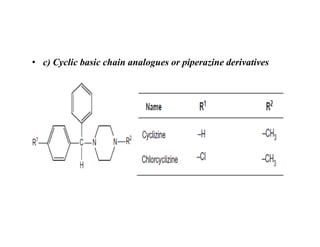 • c) Cyclic basic chain analogues or piperazine derivatives
 