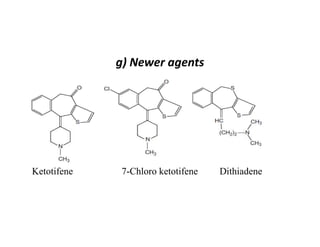 g) Newer agents
Ketotifene 7-Chloro ketotifene Dithiadene
 