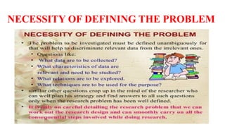 NECESSITY OF DEFINING THE PROBLEM
 