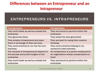 Differences between an Entrepreneur and an
Intrapreneur
 