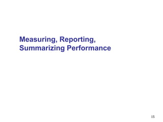Measuring, Reporting,
Summarizing Performance
15
 