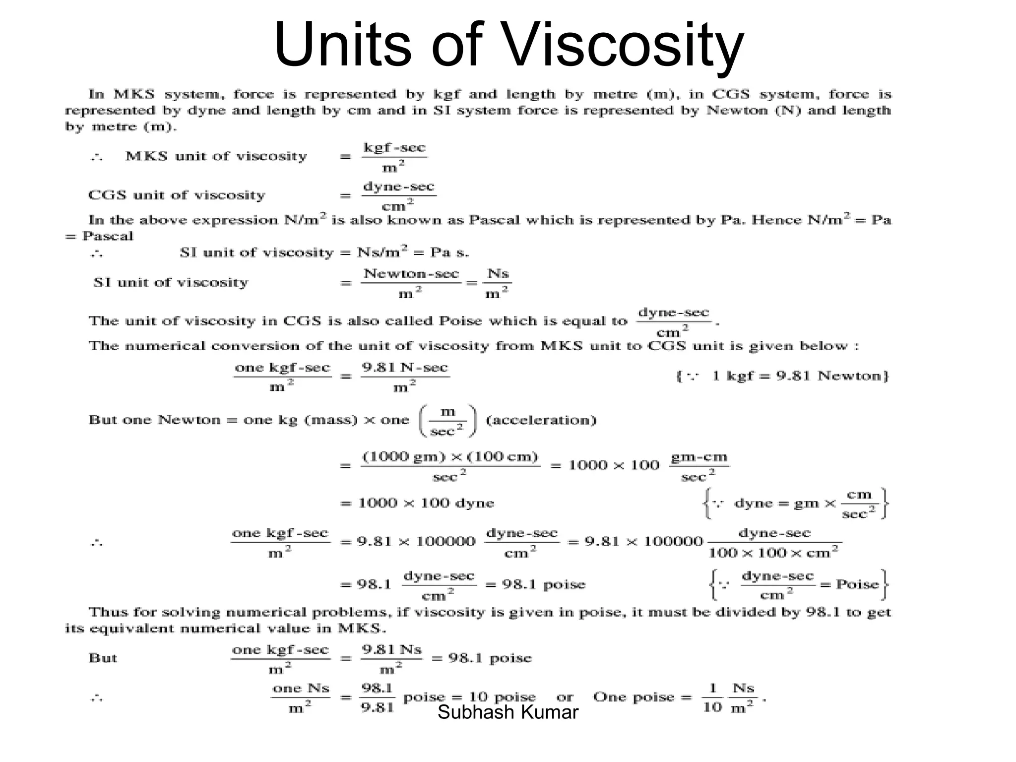 Units of Viscosity
20Subhash Kumar
 