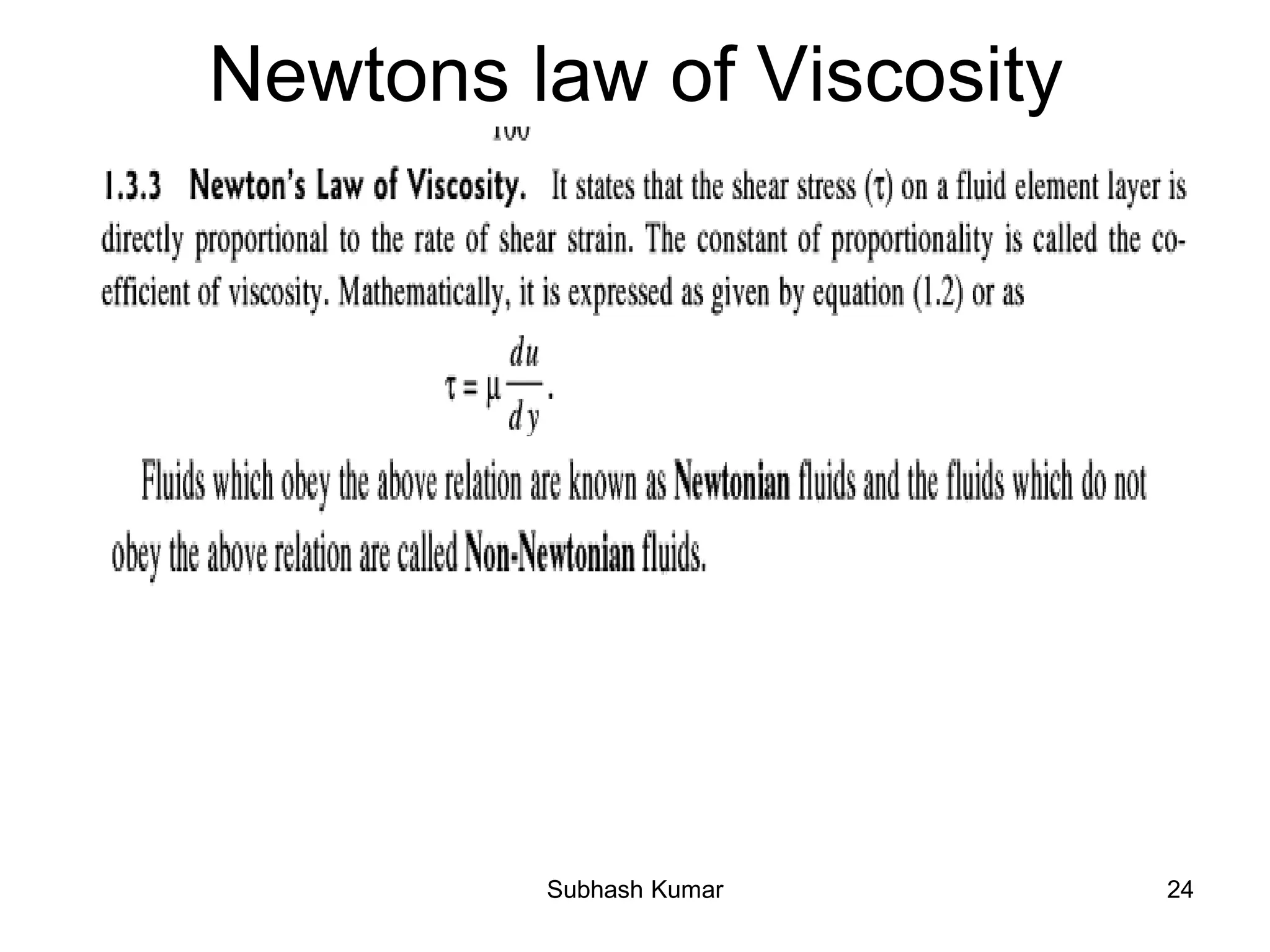 Newtons law of Viscosity
24Subhash Kumar
 