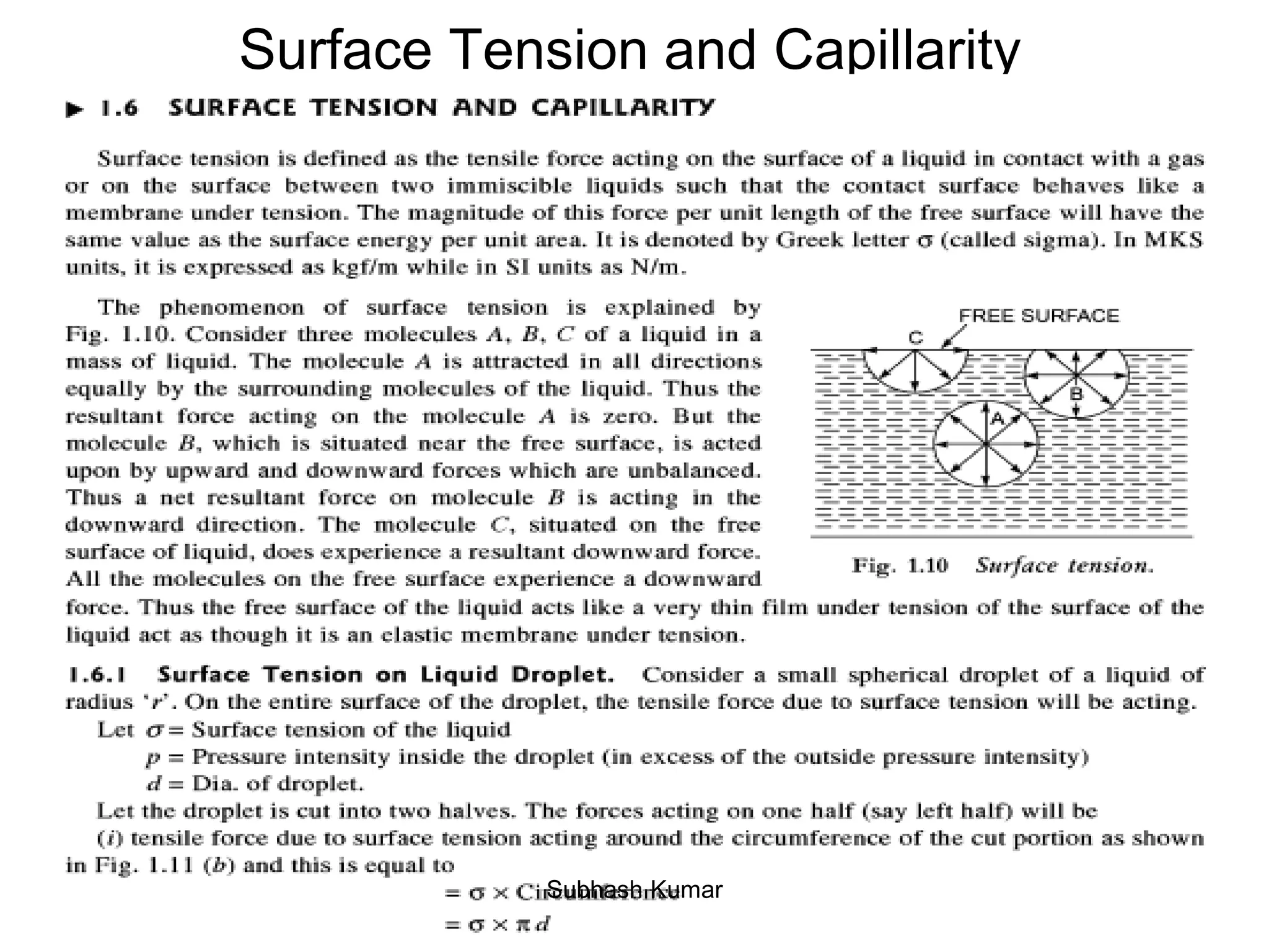 Surface Tension and Capillarity
42Subhash Kumar
 
