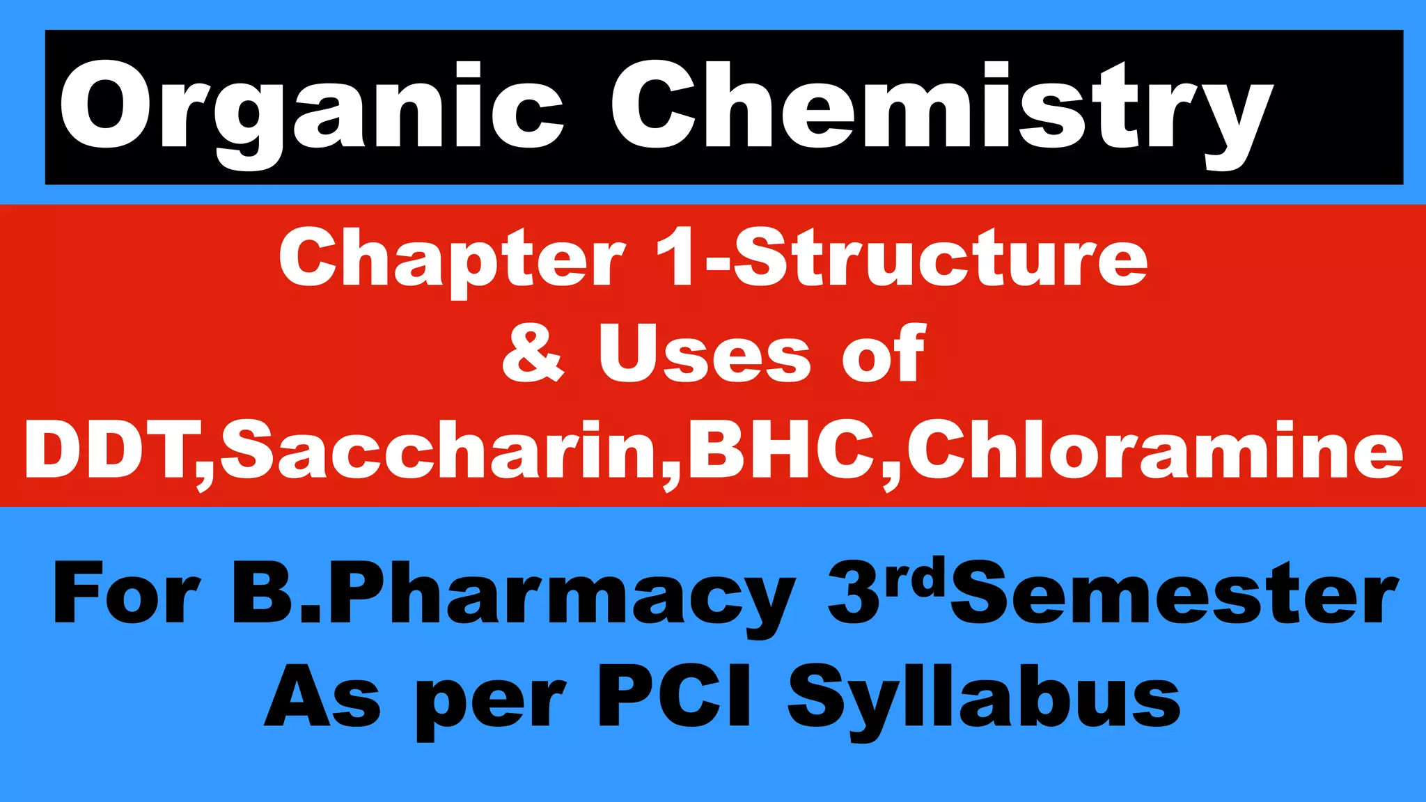 Unit 1- Structure & Use of DDT,Saccharin,BHC & Chloramine
