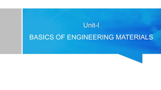 Unit-I
BASICS OF ENGINEERING MATERIALS
 