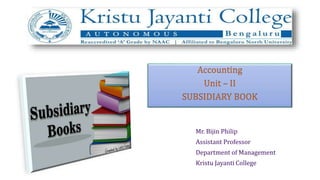 Accounting
Unit – II
SUBSIDIARY BOOK
 