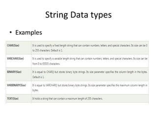 String Data types
• Examples
 