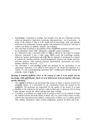 Concept of Curriculum: Meaning and Concept of curriculum, Meaning of