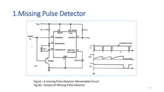 1.Missing Pulse Detector
Fig (a) : A missing Pulse Detector Monostable Circuit
Fig (b) : Output of Missing Pulse Detector
92
 