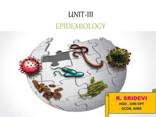 UNIT-III
EPIDEMIOLOGY
R. SRIDEVI
HOD , CHN DPT
GCON, RIMS
 