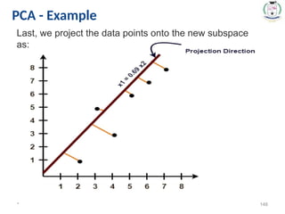 * 148
PCA - Example
Last, we project the data points onto the new subspace
as:
 